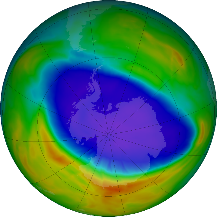 Antarctic ozone map for 25 September 2016